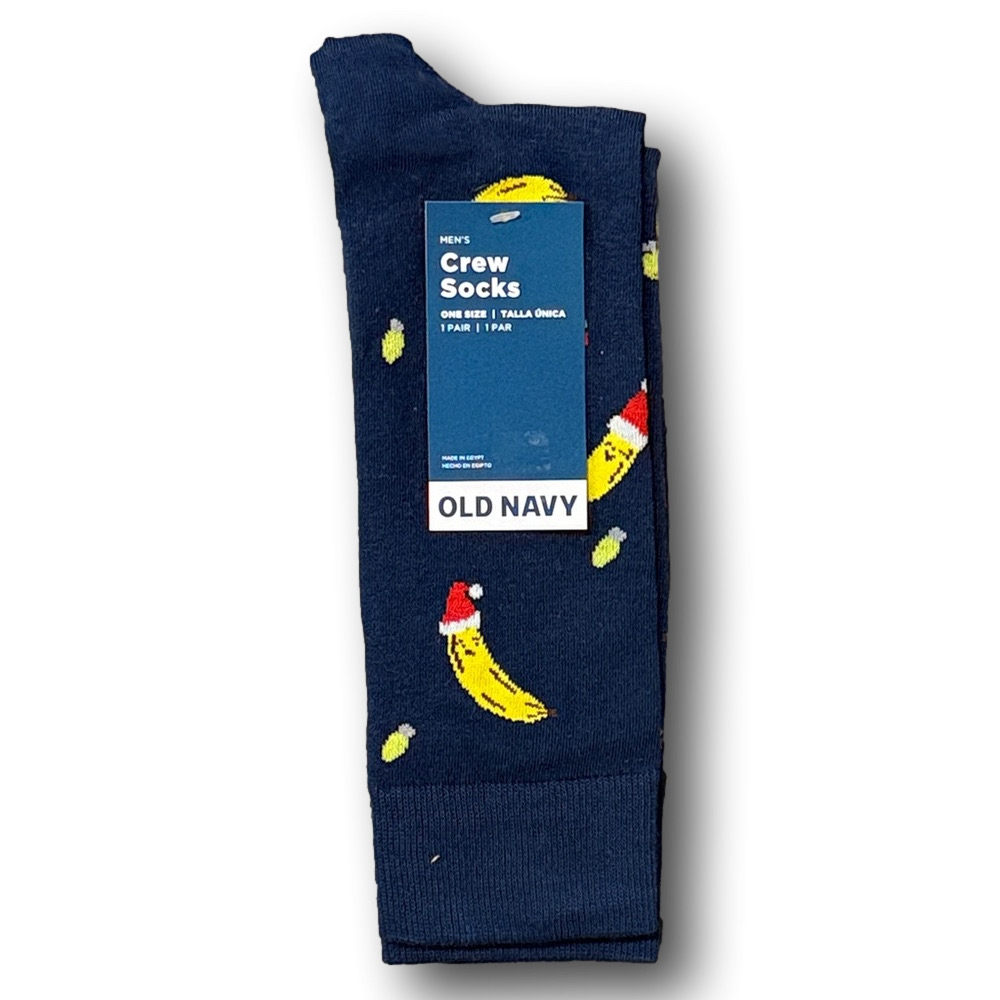 3/$18 Santa Bananas Christmas Holiday Funny Novelty Crew Socks - NWT